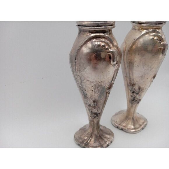 Vintage StanHome Silver Plated Nouveau Style Salt/Pepper Shakers Gold/Silver Set - Picture 3 of 10